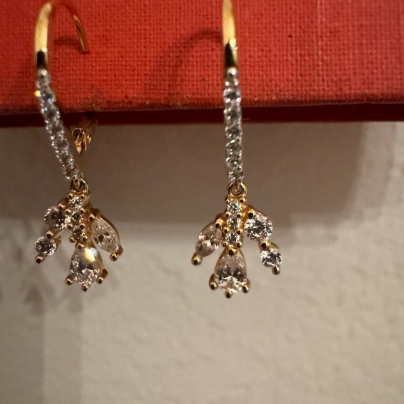 Vintage Inspired Gold-Plated Sterling Silver 925 Huggie CZ Dainty Earrings - Picture 4 of 8